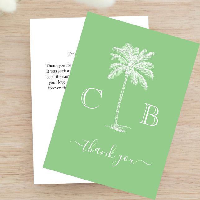 Simple Elegant Tropical Palm Monograms Wedding Thank You Card (Creator Uploaded)
