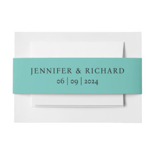 Simple Elegant Turquoise Name And Date Wedding Invitation Belly Band