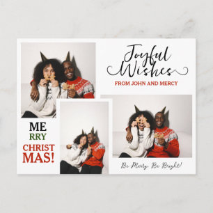 Simple Elegant Typography Christmas Couple 3 Photo Holiday Postcard