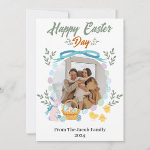 Simple Elegant Typography Easter Family one photo Holiday Card