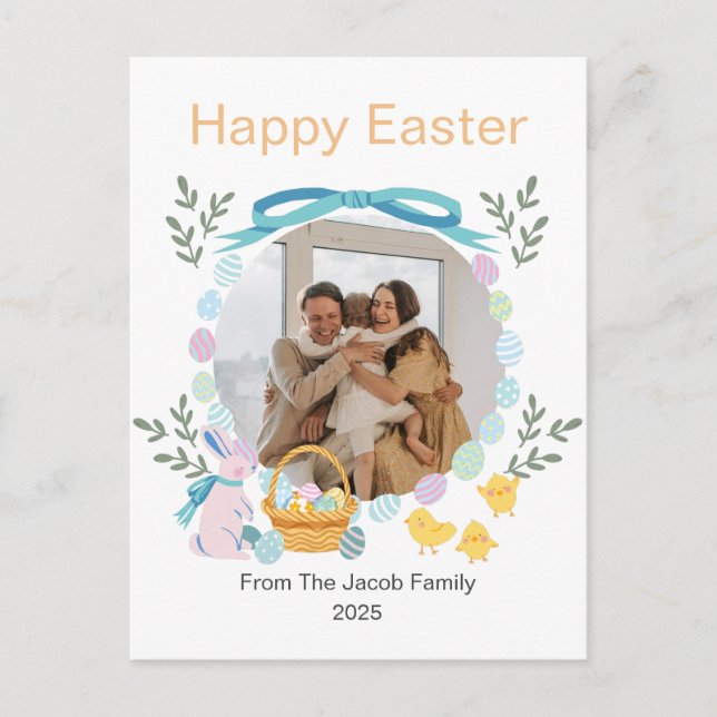 Simple Elegant Typography Easter Family one photo Holiday Postcard (Front)
