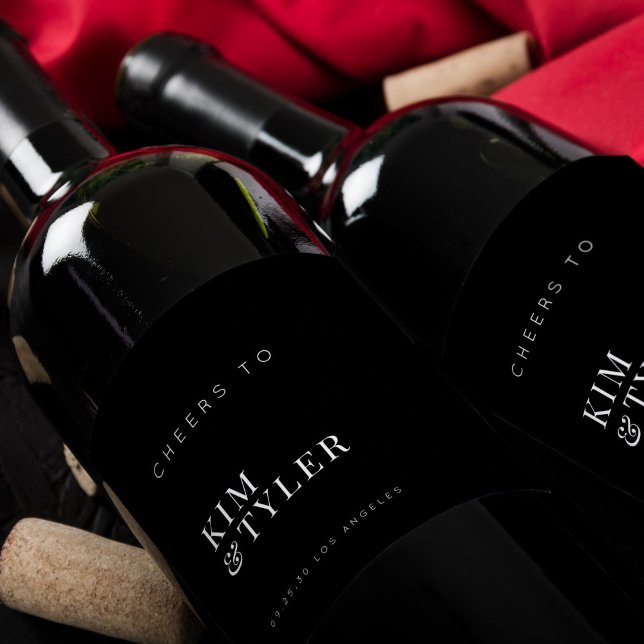 Simple elegant typography minimalist wedding black wine label (Creator Uploaded)