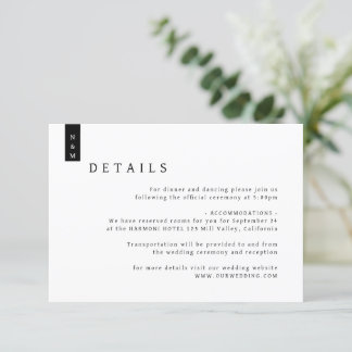 Simple Elegant Typography Monogram Wedding Details Enclosure Card