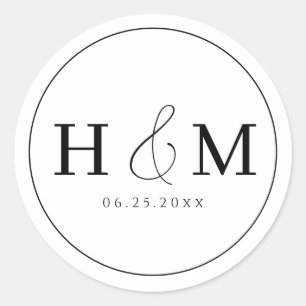 Simple Elegant Typography Monogrammed Wedding Classic Round Sticker