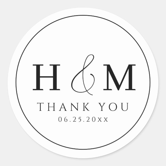 Simple Elegant Typography Monogrammed Wedding Classic Round Sticker (Front)
