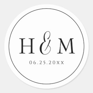 Simple Elegant Typography Monogrammed Wedding Classic Round Sticker