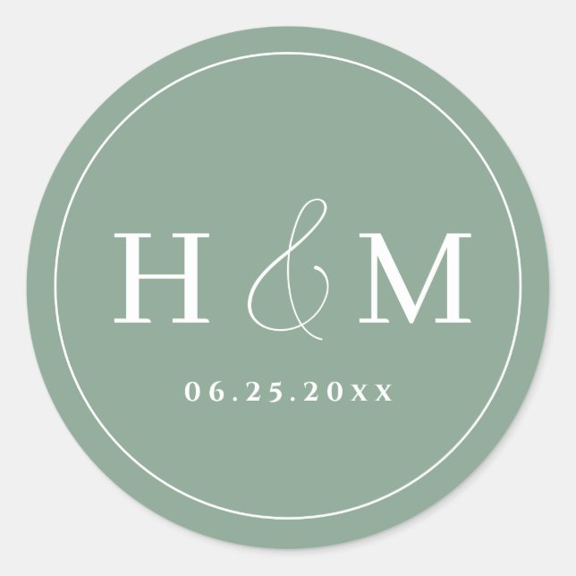 Simple Elegant Typography Monogrammed Wedding Classic Round Sticker (Front)