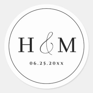 Simple Elegant Typography Monogrammed Wedding Classic Round Sticker