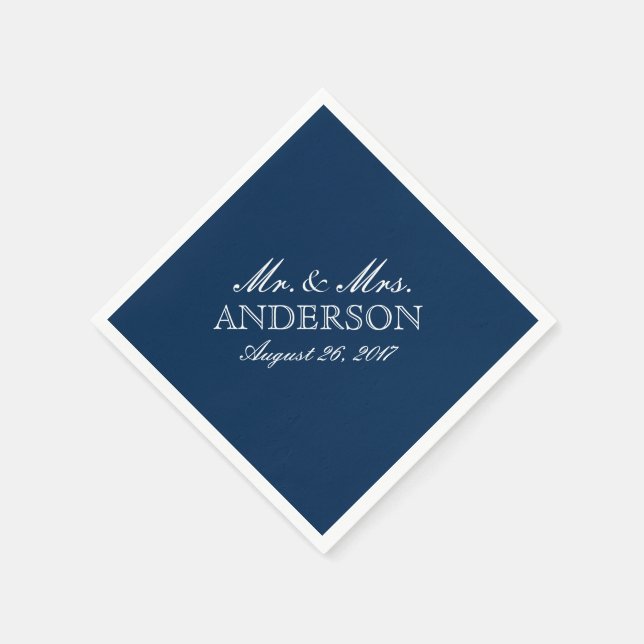 Simple Elegant Typography Navy Wedding Napkin (Corner)