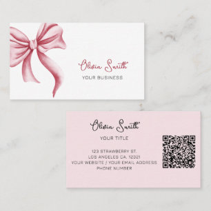 Simple Elegant Typography Pink Bow QR Code Business Card