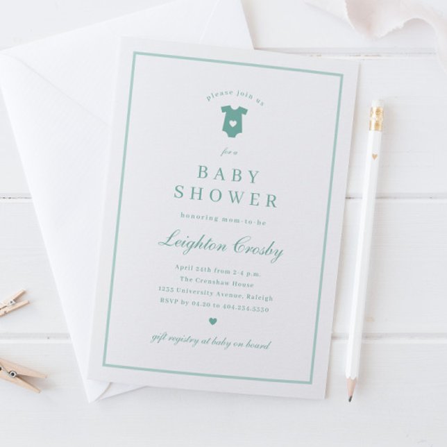 Simple Elegant Typography Sage Green Baby Shower Invitation (Simple Classic Typography Sage Green Gender Neutral  Baby Shower Invitation.)