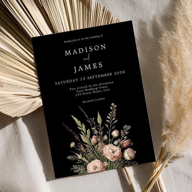 Simple Elegant Vintage Dark Floral Wedding Invitation (Creator Uploaded)