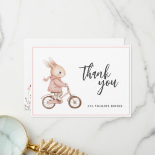 Simple Elegant Watercolor Bunny Baby Girl Thank You Card