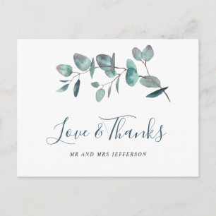 Simple Elegant Watercolor Eucalyptus Thank You Postcard
