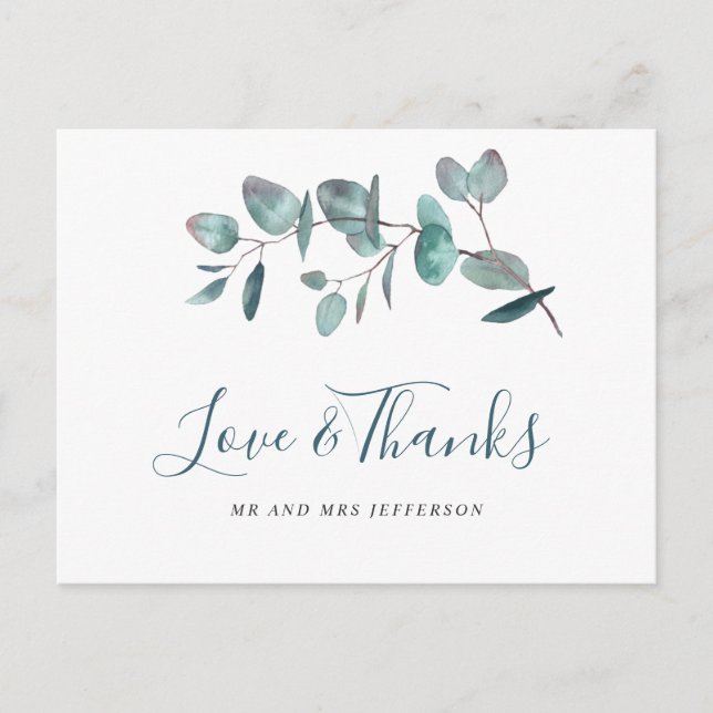 Simple Elegant Watercolor Eucalyptus Thank You Postcard (Front)