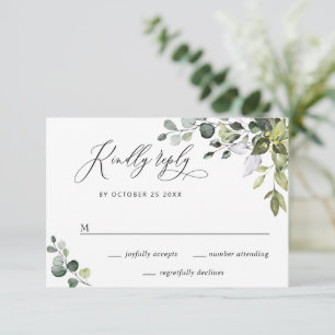 Simple Elegant Watercolor Eucalyptus Wedding RSVP Card