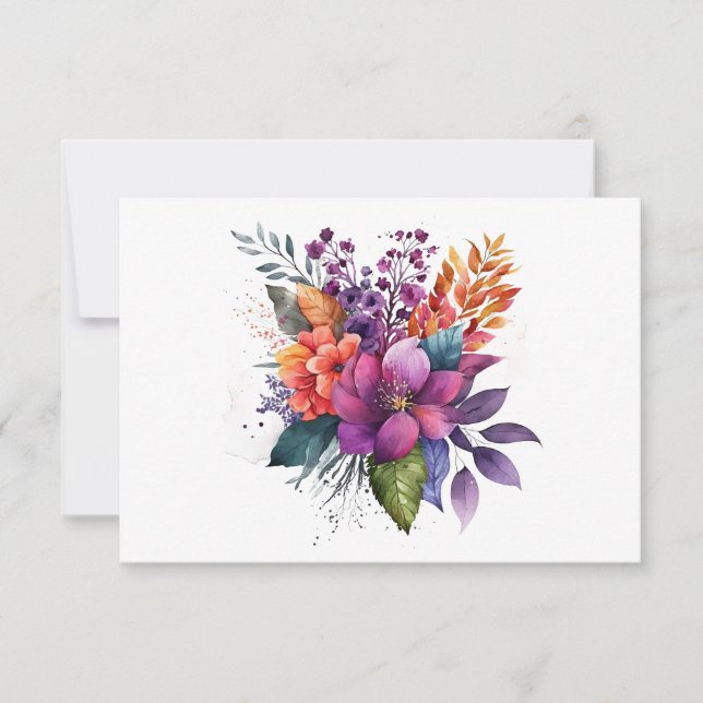 Simple Elegant Watercolor Floral Bouquet Flat Card (Front)