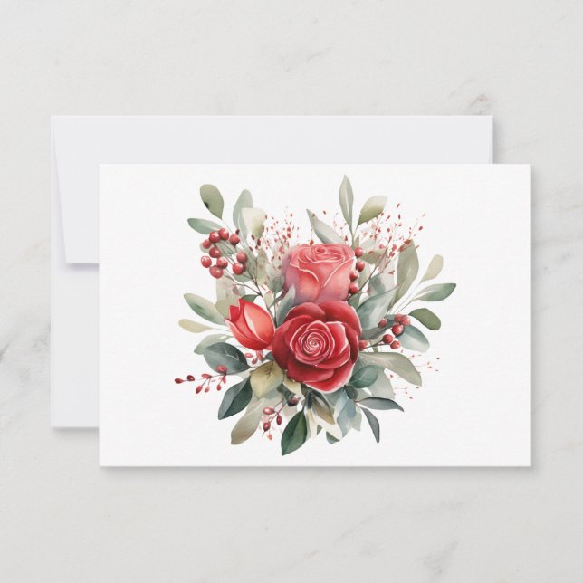 Simple Elegant Watercolor Floral Flat Note Card (Front)