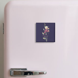Simple Elegant Watercolor Flowers Dark Blue Magnet