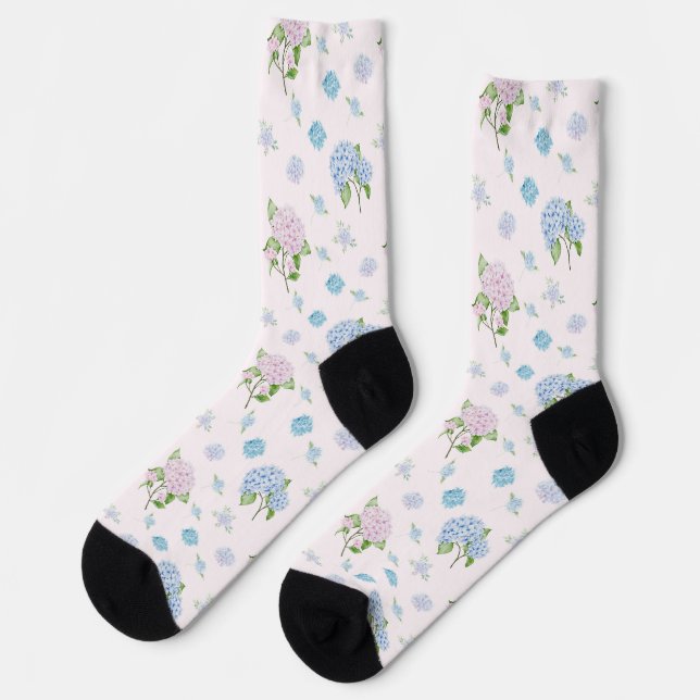 Simple Elegant Watercolor Hydrangea Flowers Socks (Left)