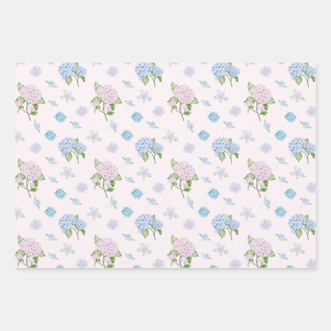 Simple Elegant Watercolor Hydrangea Flowers Wrapping Paper Sheet (Front)