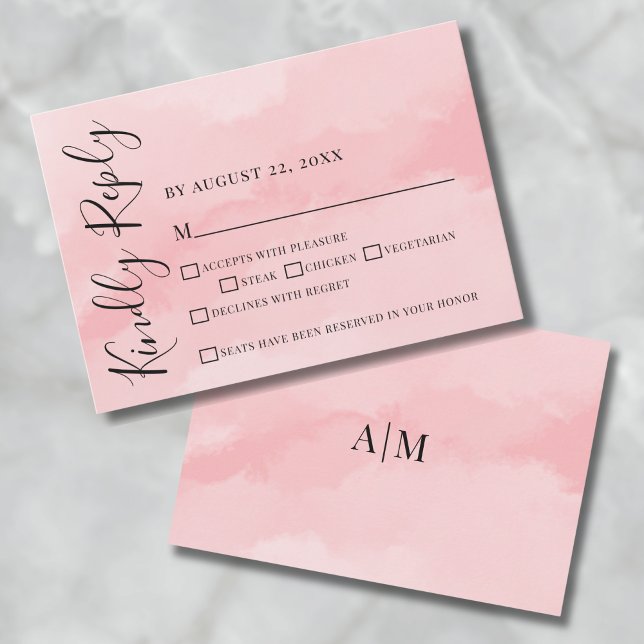 Simple Elegant Watercolor Pink Wedding RSVP Card (Simple Elegant Watercolor Pink Wedding RSVP Card)