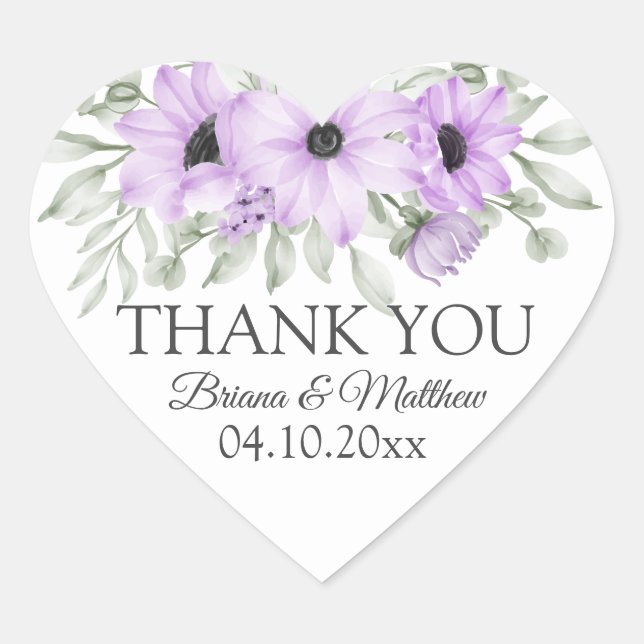 Simple Elegant Watercolor Purple Floral Heart Sticker (Front)