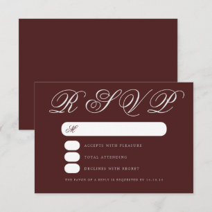 Simple Elegant Wedding Burgundy Script RSVP  Card
