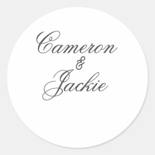 Simple elegant wedding couple name stylish calligr classic round sticker