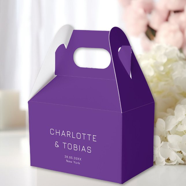 Simple, elegant wedding favour box (Simple, elegant, purple, wedding favor boxes with your name and date.)