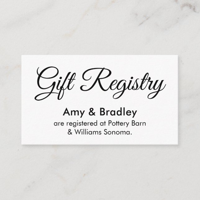 Simple, Elegant Wedding Gift Registry Enclosure Card (Front)