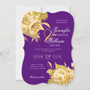Simple Elegant Wedding Gold Floral & Foil Purple Invitation