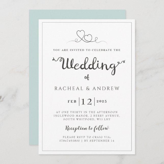Simple elegant wedding invitation (Front/Back)