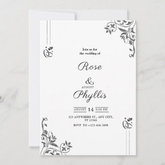 Simple elegant  wedding invitation in grey with fl