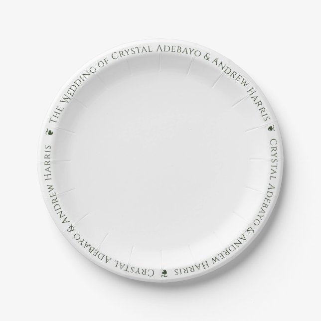 Simple Elegant Wedding Name Border Serif Text Paper Plate (Front)