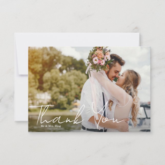 Simple Elegant Wedding Photo Thank You Card (Front)