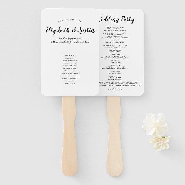 Simple Elegant Wedding Program Fan (Front and Back)