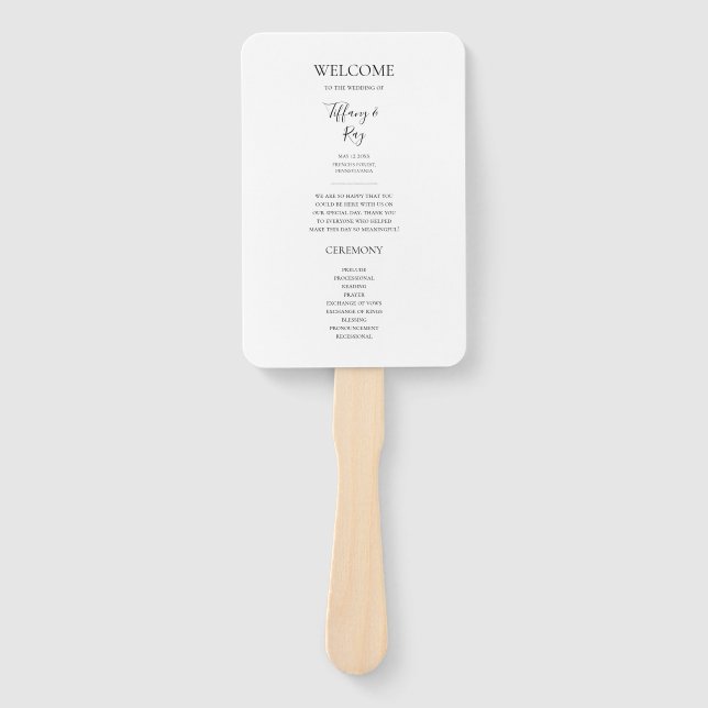 Simple Elegant Wedding Program Hand Fan (Front)
