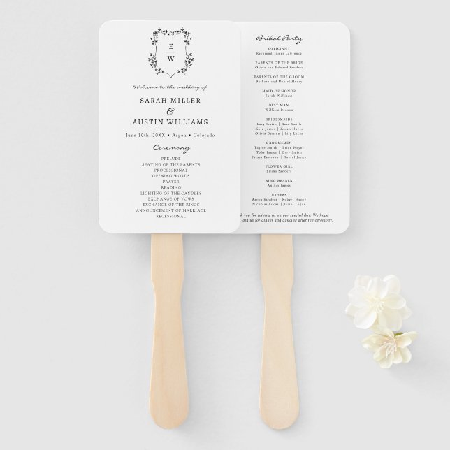 Simple Elegant Wedding Program Hand Fan (Front and Back)