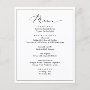 Simple Elegant Wedding Reception Menu Card 