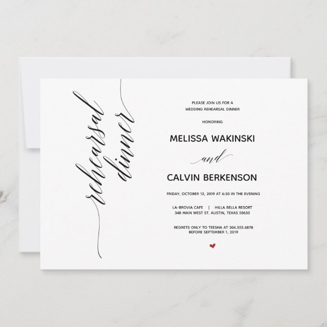 Simple Elegant Wedding Rehearsal Dinner card (Front)