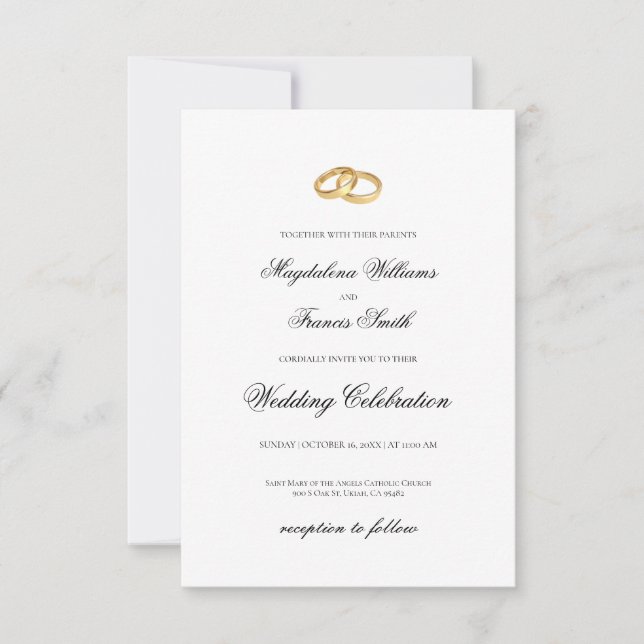 simple elegant wedding rings invitation (Front)