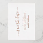 Simple Elegant Wedding Save The Date<br><div class="desc">Simple wedding non photo Save the Date card with a clean and minimalist design featuring an elegant touch with "save the date" in script with swashes. All text on the front is in real rose gold foil. A modern Save the Date without pictures that coordinates beautifully with any style of...</div>