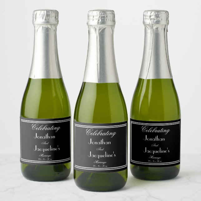 Simple Elegant Wedding Script Names Chic Mini  Sparkling Wine Label (Bottles)