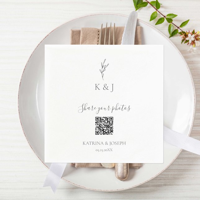 Simple Elegant Wedding Share your Photos QR Code Napkin (Creator Uploaded)