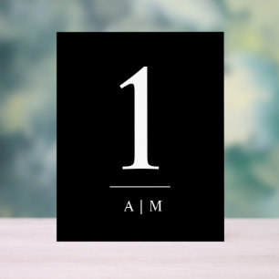 Simple Elegant Wedding Table Number With Initial Acrylic Sign