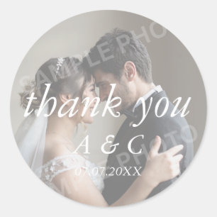 Simple Elegant Wedding Thank You Photo Classic Round Sticker