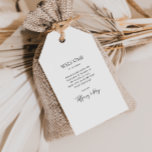 Simple Elegant Wedding Welcome Gift Tags<br><div class="desc">These simple elegant wedding welcome gift tags are perfect for your modern minimalist black and white wedding. The design features minimal contemporary font accompanied by formal calligraphy. Keep it as is,  or choose to personalise it with your own artwork or photos!</div>