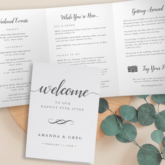 Simple Elegant Wedding Welcome Letter & Itinerary Tri-Fold Programme (Creator Uploaded)