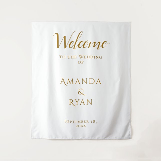 Simple Elegant Welcome Script Wedding Backdrop Tapestry (Front)
